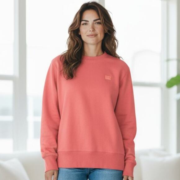 ACNE STUDIOS Fairview Face Sweatshirt Fleece Lined Salmon Pink Unisex Size Large - Picture 1 of 7
